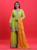 Lime Green Bandhani Print Sharara Suit Set