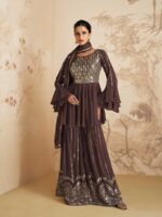 Brown Fancy Georgette Shrara Suit