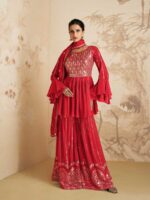 Red Fancy Georgette Sharara Suit