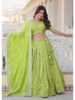 Pista Color Viscose Jacquard Lehenga Choli