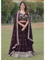 Wine Color Faux Georgette Lehenga Choli