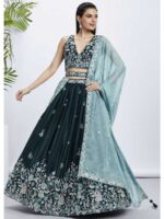 Teal Color Raw Silk Lehenga Choli