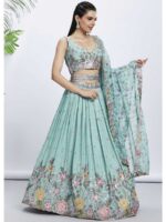 Turquoise Color Silk Chiffon Lehenga Choli