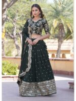 Green Color Faux Georgette Lehenga Choli