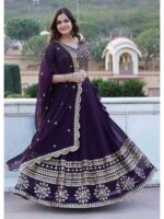 Wine Color Faux Georgette Lehenga Choli