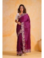 Wine Color Tusser Silk Saree