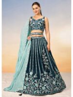 Teal Blue Color Satin Lehenga Choli