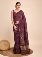 Wine Color Faux Cotton Saree