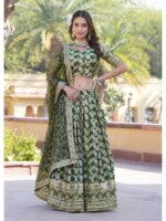 Green Color Viscose Jacquard Lehenga Choli