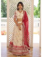White Color Viscose Jacquard Lehenga Choli