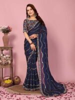 Navy Blue Color Rangoli Silk Saree