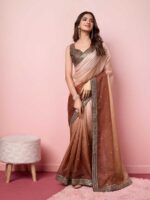 Brown Color Organza Saree