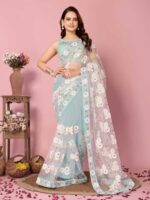 Sky Blue Color Net Saree