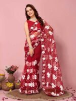 Maroon Color Net Saree