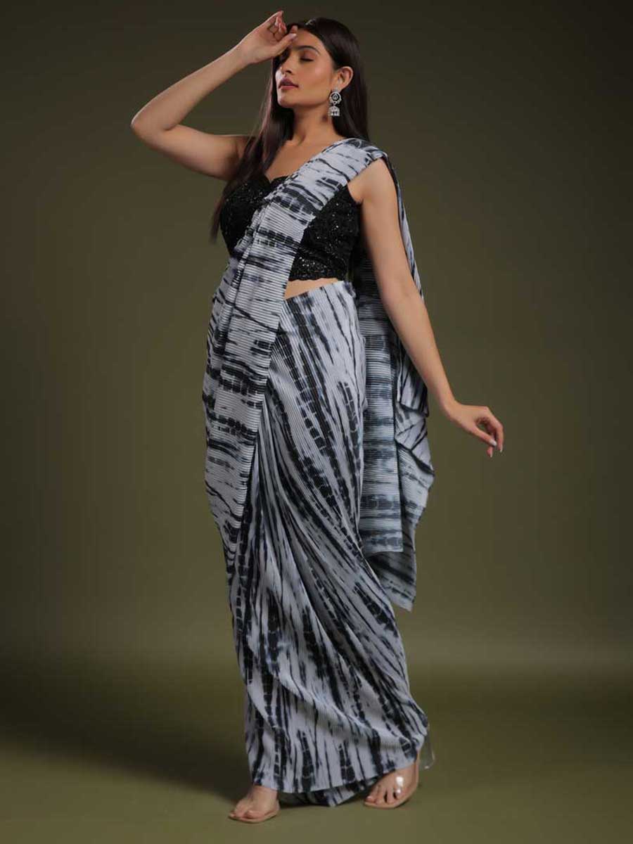 Black and White Fancy Readymade Saree