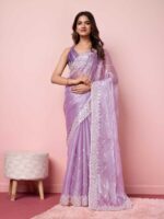Purple Color Burberry Silk Saree