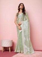 Pista Color Burberry Silk Saree