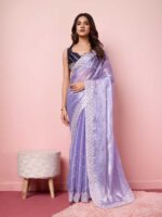 Lavender Color Burberry Silk Saree