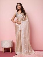 Peach Color Burberry Silk Saree