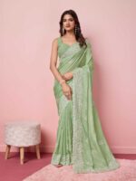 Pista Color Tabby Silk Saree