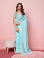 Sky Blue Color Tabby Silk Saree