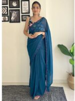Rama Color Faux Georgette Saree