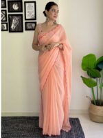 Peach Color Faux Georgette Saree