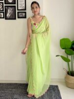Pista Color Faux Georgette Saree