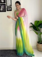 Multicolor Color Faux Georgette Saree