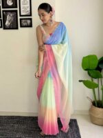 Multicolor Color Faux Georgette Saree