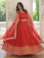 Red Color Viscose Jacquard Lehenga Choli