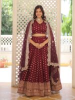 Wine Color Viscose Jacquard Lehenga Choli
