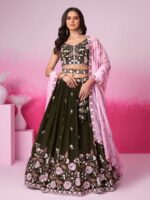 Olive Color Satin Lehenga Choli