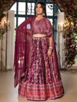 Wine Color Dull Satin Lehenga Choli