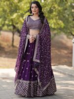 Navy Blue Color Faux Georgette Lehenga Choli