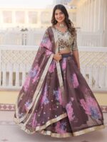 Coffee Color Faux Georgette Lehenga Choli