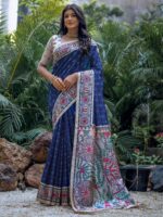 Blue Color Tussar Silk Saree
