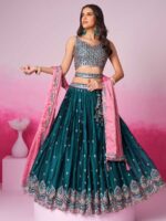 Teal Color Chiffon Lehenga Choli