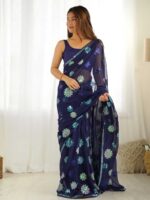 Nevy Blue Color Faux Georgette Saree