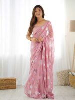 Onion Color Faux Georgette Saree