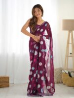 Wine Color Faux Georgette Saree