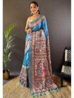 Blue Color Tussar Silk Saree
