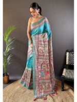 Sea Green Color Tussar Silk Saree