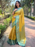 Yellow Color Tissue Silk Saree