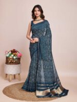 Blue Color Cotton Silk Saree