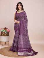 Purple Color Cotton Silk Saree