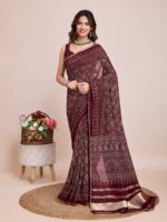 Burgundy Color Cotton Silk Saree