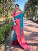 Turquoise Color Pink Saree