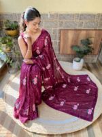 Wine Color Georgette Saree