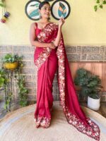 Maroon Color Vichitra Silk Saree